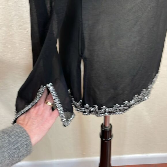 Saks Fifth Avenue 100% Silk Sheer Black Tunic Blouse With Beaded Trim - M - Picture 8 of 10